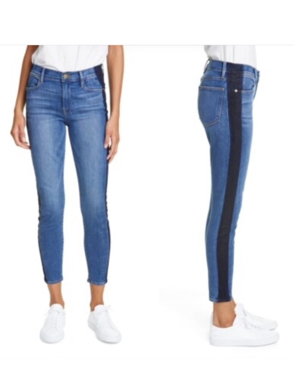 Frame Denim Le High Skinny Crop Jeans in Kenya Tuxedo Stripe